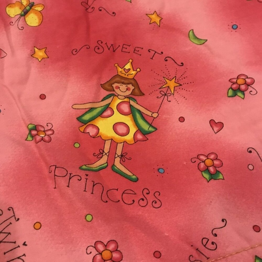 Vtg Bazoongi Sweet Princess Sleeping Bag  Pink & Yellow Print 52X27" Sleepovers - Picture 5 of 9